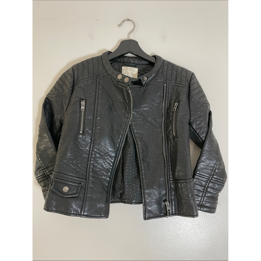 Zara Girls Moto Jacket Black Faux Leather Quilted Size 7/8 Biker Outerwear